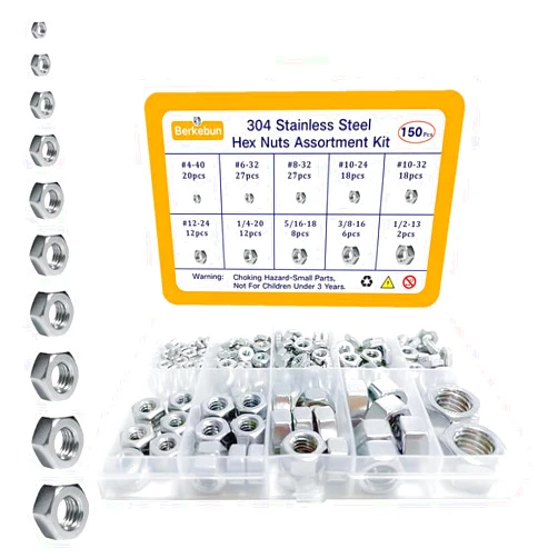 Berkebun Hex Nuts Assortment Kit 4#40,6#32,8#32,10#24,10#32,12#24, 1/4