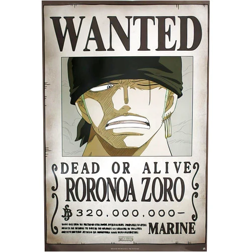 POSTER STOP ONLINE One Piece - Anime/Manga Poster (Wanted Dead Or Alive: Roronoa Zoro) (Size: 24