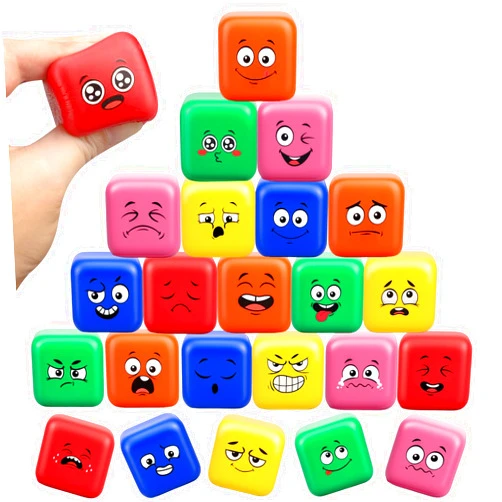 Dilabnba Fidget Face Cube, Stress Balls Emotion Cube Bulk Pack, Sensory Squishy Toy Squeeze Fidget Blocks Treasure Box, Gifts Party Favors Classroom/Birthday/Easter Goodie Bags Stuffers 24Pack