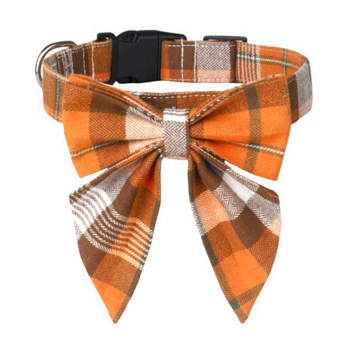 ADOGGYGO Fall Dog Collar with Bow, Halloween Thanksgiving Pet Bowtie Collar, Adjustable Cotton Orange Fall Collars for Medium Dogs Pets (Medium)