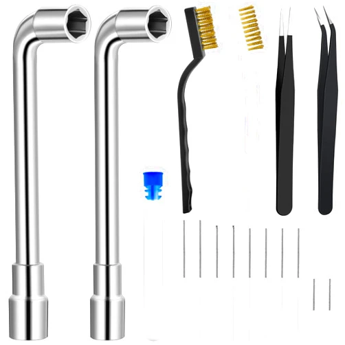 Zhehao 16 Pieces 3D Printer Nozzle Wrench Cleaning Kit,10 Nozzle Cleaning Pins with Storage Box 2 Tweezers 2 Copper Wire Toothbrushes 2 L-shaped Wrench Tool for 3D Printer Accessories