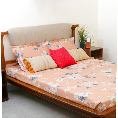 Bellolin Cotton King Size Bedsheet - Floral Pattern Bedsheet with 2 Pillow Covers | 300 Thread Count Floral Flat Sheets for bedroom | Size -108 X 108 Inches (Brown)