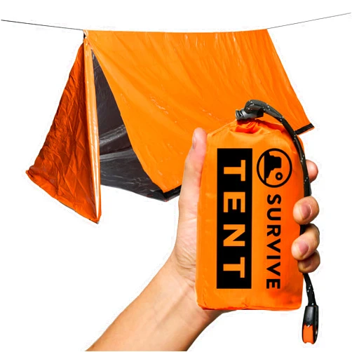 SURVIVE Survival Tent with Doors, 2 Person Mylar Emergency Camping Hiking Shelter for Survival Kits, All Weather Thermal Protection, Includes 22 ft of Paracord and Whistle
