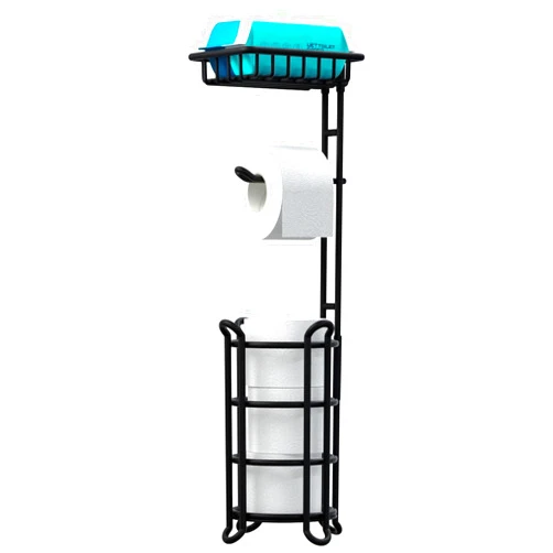 TreeLen Toilet Paper Holder Stand Tissue Paper Roll Dispenser with Shelf for Bathroom Storage Holds Reserve Mega Rolls-Matte Black
