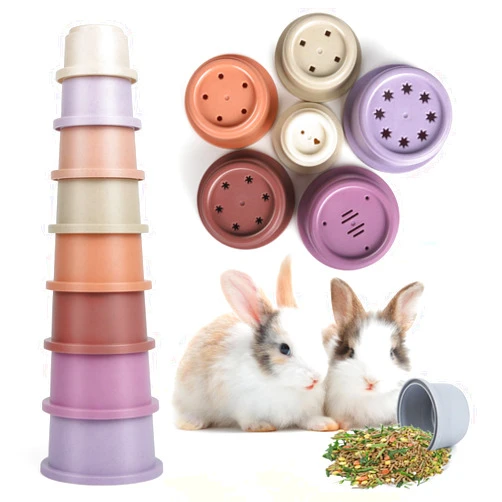 SKYWHALE 8PCS Stacking Cups for Rabbits, Stackable Bunny Toys, Natural Sugarcane Plastic Pet Nesting Snack Cup, Chinchilla, Guinea Pig and Parrot Enrichment Toys for Hiding Food and Playing