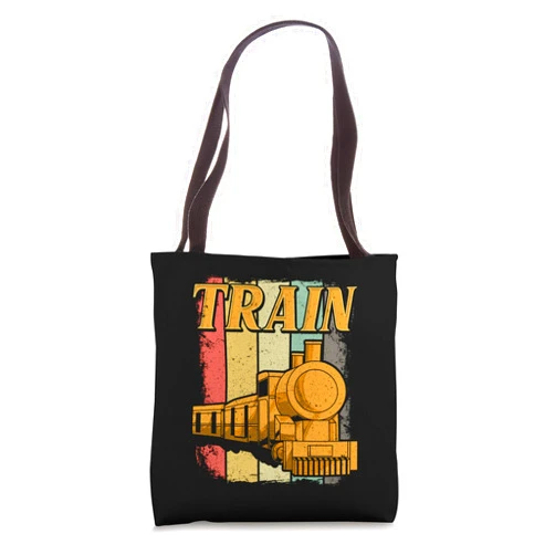 Vintage Train Novelty Tees Vintage Train Lovers Tee Retro Locomotive Steam Train Driver Tote Bag