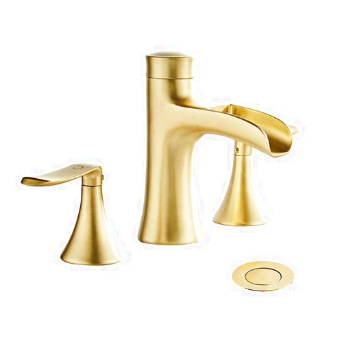 Yannlii Brushed Gold Widespread Waterfall Bathroom Sink Faucet,Two Handle Three Hole Lavatory Faucet,8-16 Inch Basin Mixer Taps With Pop Up Drain