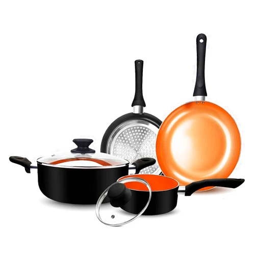 FRUITEAM 6pcs Cookware Set Ceramic Nonstick Soup Pot/Sauce Pan/Frying Pans Set, Copper Aluminum Pan with Lid, Induction Gas Compatible, Black