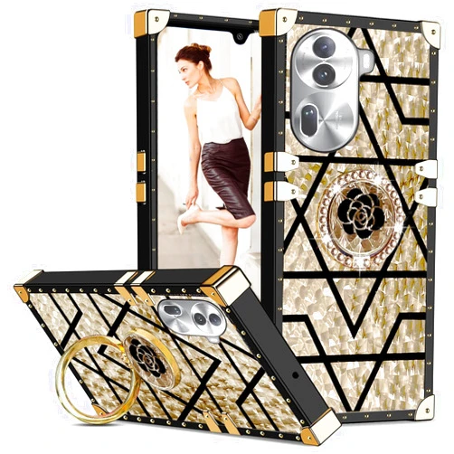 Ephoou for Oppo Reno 11 Pro/Reno 11 Case for Women, Rivet Metal Corner Design Phone Case Cover with Bling Diamond Ring for Oppo Reno11 Pro 6.7