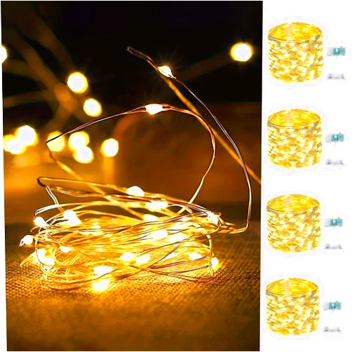 EXF 4-Pack Fairy Lights Battery Operated with Timer, Waterproof 16FT 50 LED String Lights Indoor Outdoor, Cuttable Starry Fairy Lights for Christmas Home Bedroom Wedding DIY Centerpiece Decor (Warm White)