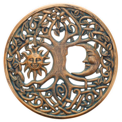 Top Brass Sun and Moon Face Tree of Life Wall Plaque Decorative Spiritual Celtic Garden Art Sculpture - Celestial Harmony