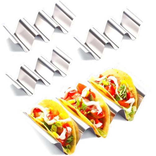 SeewtLice Taco Holder 4 Packs - Health Material Stainless Steel Taco Holders set of 4, Oven & Dishwasher & Grill Safe Taco Shell Tray, Each Metal Taco Stands for 3 Tacos, Stylish Taco Rack with Handles