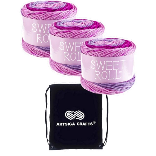 Premier Yarns Sweet Roll Raspberry Swirl 1047-05 (3-Skeins - Same Dye Lot) Worsted Medium #4 Acrylic Yarn for Crocheting and Knitting with Project Bag