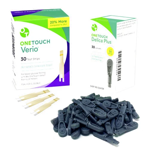 OneTouch Delica Plus Lancets and OneTouch Verio Test Strips Bundle | Includes 30 Test Strips & 30 Lancets | Fine 30-Gauge Lancets for Diabetes Testing | Diabetic Supplies for Blood Sugar Monitor