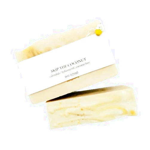 Immortelle Soap and Body Skip The Coconut body soap/coconut free/babassu oil/chamomile and calendula extracts/sensitive skin / 5oz bar/long lasting/unisex gift/moisturizing