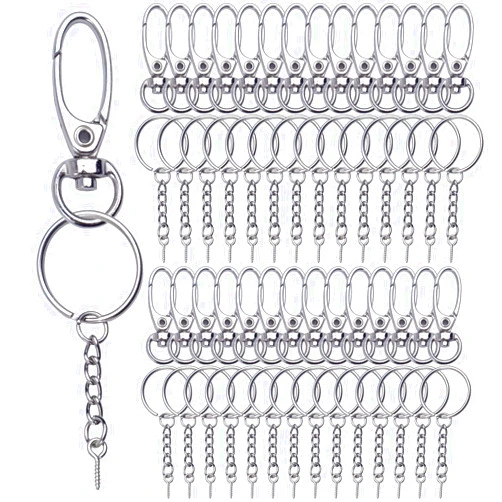 Aylifu 25 Pieces Metal Swivel Lanyard Clips Lobster Claw Clasps and 25 Pieces Key Rings Keychain with Screw Eye Pins for Keychain Crafting