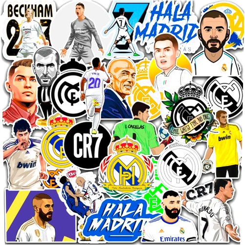 Generic 30 PCS FC Real Soccer Madrid Sticker Cristiano Aesthetic Ronaldo Stickers Benzema Decal Zidane Vinyl for Car Water Bottle Laptop Phone