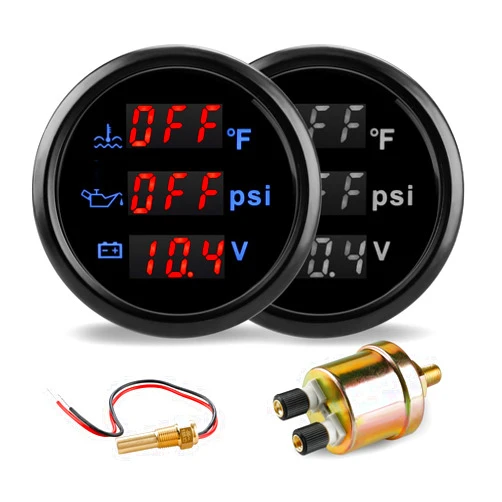 WATERWICH 52mm 3 in 1 Triple Gauge Set (Water Temperature Gauge °F + Oil Pressure Gauge PSI + Voltmeter) with Water Temperature Sensor and Oil Pressure Sensor