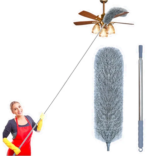 QINGHAHU Microfiber Feather Duster with Extendable Pole, 100-inch Extra-Long Dusters Telescoping Cobweb Duster for Cleaning, Bendable and Washable Microfiber Head, Duster for High Ceiling, Fan, Furniture