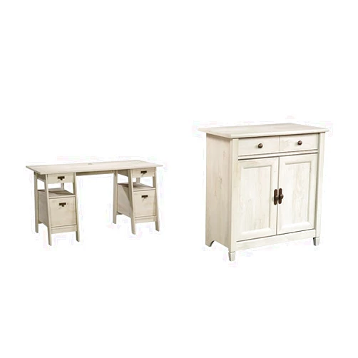 Sauder Trestle Executive Trestle Desk (Chalked Chestnut Finish) Edge Water Utility Cart/Stand (Chalked Chestnut Finish)