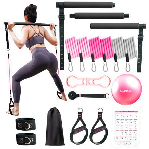 Kisnbld Pilates Bar Kit with Resistance Bands, Multifunctional Pilates Bar with 3 Set Exercise Resistance Bands, Portable Pilates Equipment for Women Home Gym Yoga Workouts