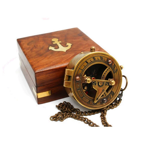 OCEAN REPLICAS Handcrafted Brass Sundial Compass-Camping Travelling Equipment-Perfect Sailor Gifts-Direction Pocket Sundial Compass-Vintage Home Décor Item-Gifts for Friends Family Children