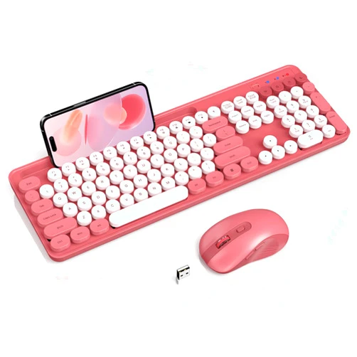 SABLUTE Wireless Keyboard and Mouse Combo, Retro Round Keycap Typewriter Keyboard with Phone/Tablet Holder, Cute Colorful Keyboard for Computer/Laptop/Windows/Mac by SABLUTE, Pink