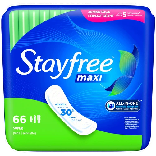 Stayfree Maxi Pads for Women, Super - 66 Count