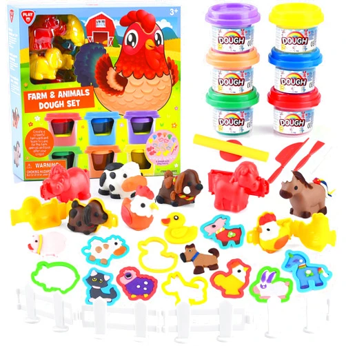 PLAY Farm Animals Playdough Sets for Kids Ages 4-8, Playdough Kit Farm Animal Toys, Playdough Tool Set Safe & Non-Toxic Play Dough Toys Gifts for Kids 4-6 Boys Girls Playdough Farm Set