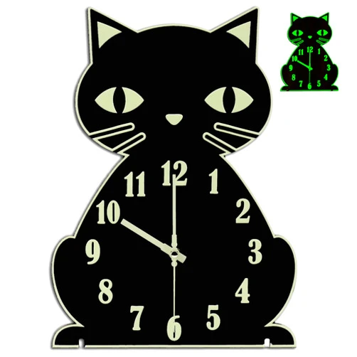 Crosstime Cat Wall Clock Night Light - Silent Non-Ticking Glow in The Dark Luminous Clock for Bedroom Living Room Classroom Decor,Cute Unique Gifts for Kids,Cat Lovers,Black