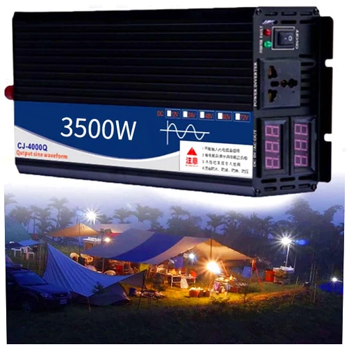 CCChosmo 3500 W 4000 W 5000 W High Power Pure Sine Voltage Converter 12 V 24 V 48 V 60 V 72 V to 110 V Car Inverter Home Transformer with 2 AC Outlets Car Charger for Laptop Phone Small Power Tool (72V,3500W)