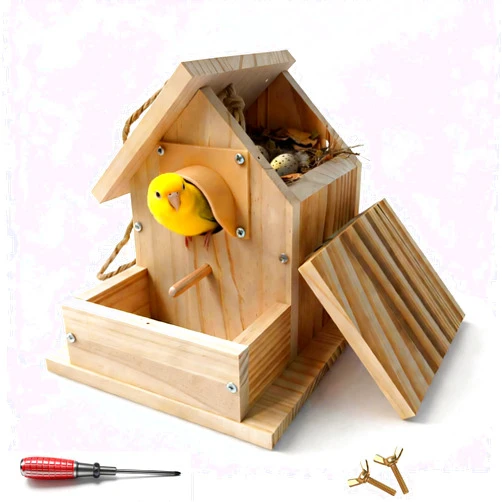 Paiaojia Hanging Bird House for Outside Clearance, Cedar Wooden Bird House to Paint for Finch Bluebird Cardinals, Bird Nest Feeder W/Rain Awning Kit for Outdoor Backyard Courtyard Patio Decor (DIY Detachable)