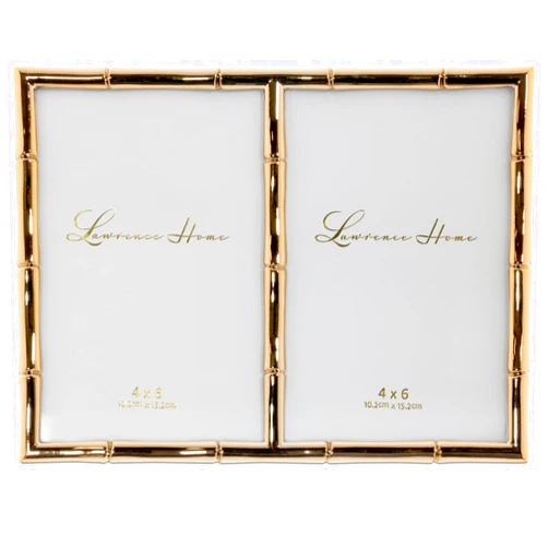 Lawrence Frames 4x6 Double Gold Metal Picture Frame with Bamboo Design