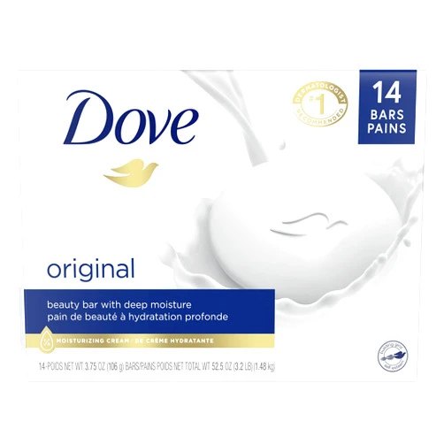Dove Beauty Bar Gentle Skin Cleanser Moisturizing for Gentle Soft Skin Care Original Made With 1/4 Moisturizing Cream 3.75 oz, 14 Bars