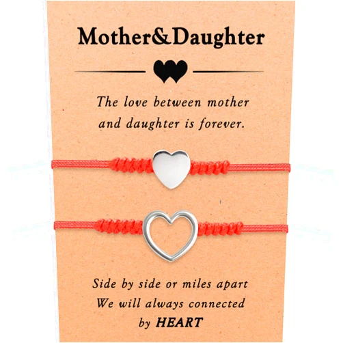 SmileBelle Mother Daughter Bracelets, 2 PCS Red String Bracelets Mommy and Me Bracelets Heart Wish Set Mom and Daughter Protection Bracelets Matching Set Back to School Gifts for Daughter
