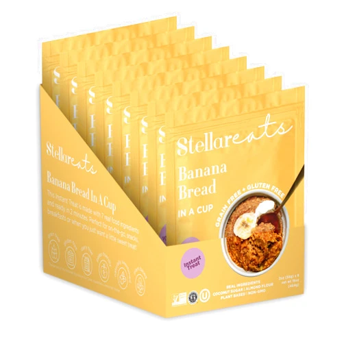 Stellar Eats Instant Treat: Banana Bread In A Cup (8-pack), 8 x 2.0 oz, Grain Free, Gluten Free, Plant Based, Paleo Friendly, Certified Kosher