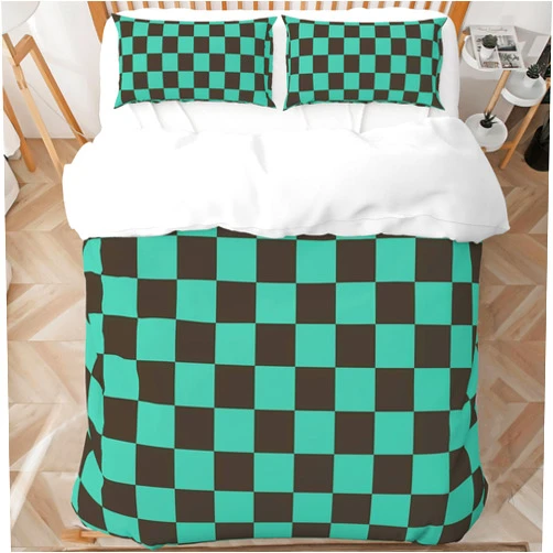 INFLAG Anime Bedding Set - Soft Brushed Microfiber 90x90 Inches Duvet Cover Set, 3 Piece, 1 Duvet Cover with Zipper Closure and 2 Pillow Shams (Queen,Green)