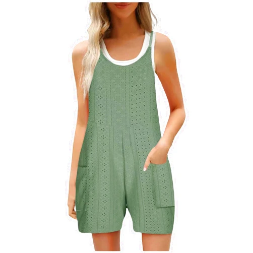 Generic Women's Summer Rompers with Pockets Wide Leg Sleeveless Adjustable Strap Short Jumpsuit Elegant 2024 Casual Loose Overalls