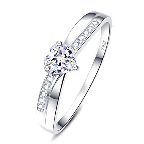 AVECON 925 Sterling Silver Heart Promise Ring for Her Solitaire CZ Engagement Wedding Eternity Anniversary Ring for Women Size 5-10