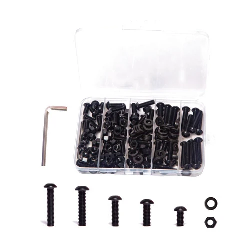 Mariyandh 150PCS M6 x 12/16/20/25/30mm Button Head Hex Socket Cap Screws Bolts Nuts Washer Assortment Kit, 10.9 Grade Alloy Steel Black Oxide, Metric Bolts and Nuts Assortment,Fully Threaded