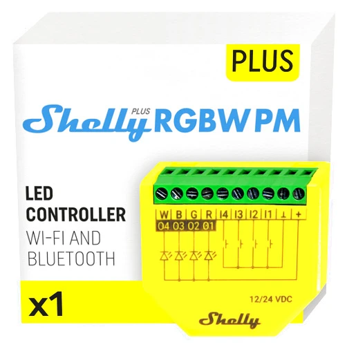 Shelly Plus RGBW PM | WiFi & Bluetooth Smart Remote Control for RGBW with Power Metering | Home Automation | No Hub | Compatible with Alexa & Google Home | iOS Android App