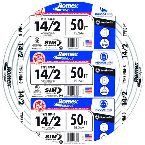 Southwire Romex Brand Simpull Solid Indoor 14/2 W/G NMB Cable 50ft coil - SW# 28827422