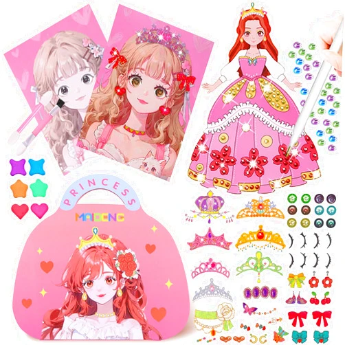 Bukicho Arts and Crafts for Kids Ages 4-8, Paper Dolls Makeup Games DIY Craft Activity Kits, Dress Up Games Set Princess Fantasy Toys with Diamond Painting for Girls Ages 3 4 5 6 7 8 9+ Years Old