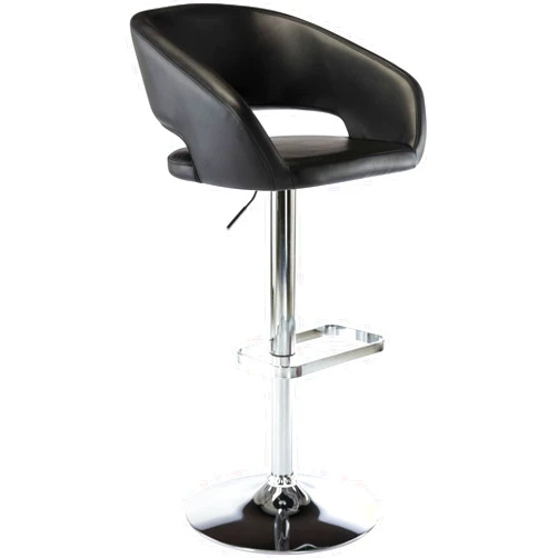 Vogue Furniture Direct Adjustable Bar Stool with Hollow Back and Arms, Modern PU Leather Swivel Barstool, Airlift Counter Height Bar Chair for Kitchen Dining Room (Black)