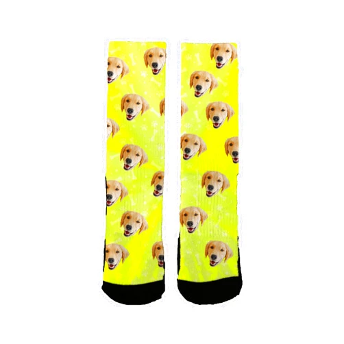 PetParty Customized Dog Socks with Picture, Personalized Photo Socks with Your Photo Customized Unisex Cat and Dog Sock Gifts - Yellow