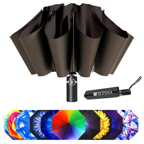 SIEPASA Inverted Umbrella, Large Windproof Compact Umbrellas for Rain & Sun, Compact Reverse Umbrella,Automatic Travel Folding Umbrella for Women Men.