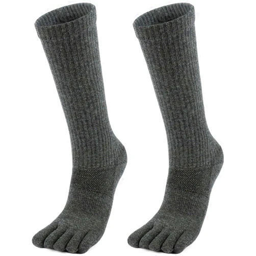 YABAIKE Merino Wool Toe Socks for Men & Women - 2 Pairs Winter Hiking Crew Socks Cushioned Boot Socks for Outdoor Activities