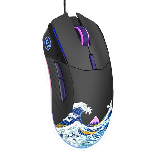 COSTOM Womier G705 USB Wired Gaming Mouse for PC Computer Windows Mac Laptop, Lightweight Silent RGB Backlit Mouse with Adjustable 12000DPI/7 Programmable Side Buttons,Black Kanagawa Theme