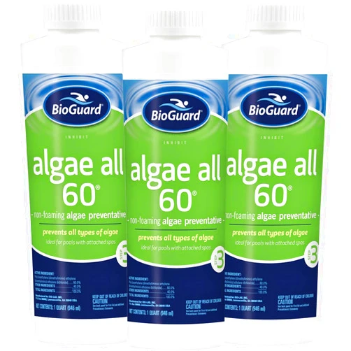 BioGuard Algae All 60-1 Quart, Pack of 3, Non-Foaming Algae Preventative, Non-Staining & Non-Foaming, Ideal for Swimming Pools with Attached Spas or Fountains