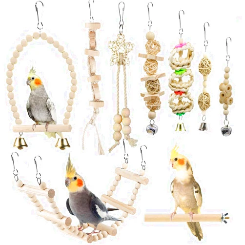 LovyoCoCo Bird Parrot Swing Toys, Chewing Standing Hanging Perch Hammock Climbing Ladder Bird Cage Toys for Budgerigar, Parakeet, Conure, Cockatiel, Mynah, Love Birds, Finches and Other Small to Medium Birds